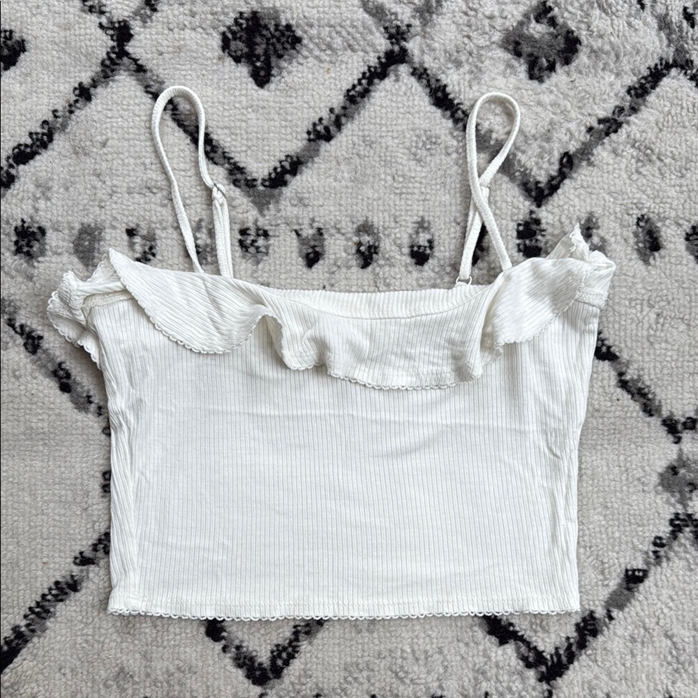 Zara White Ruffled Cream Women's Top M